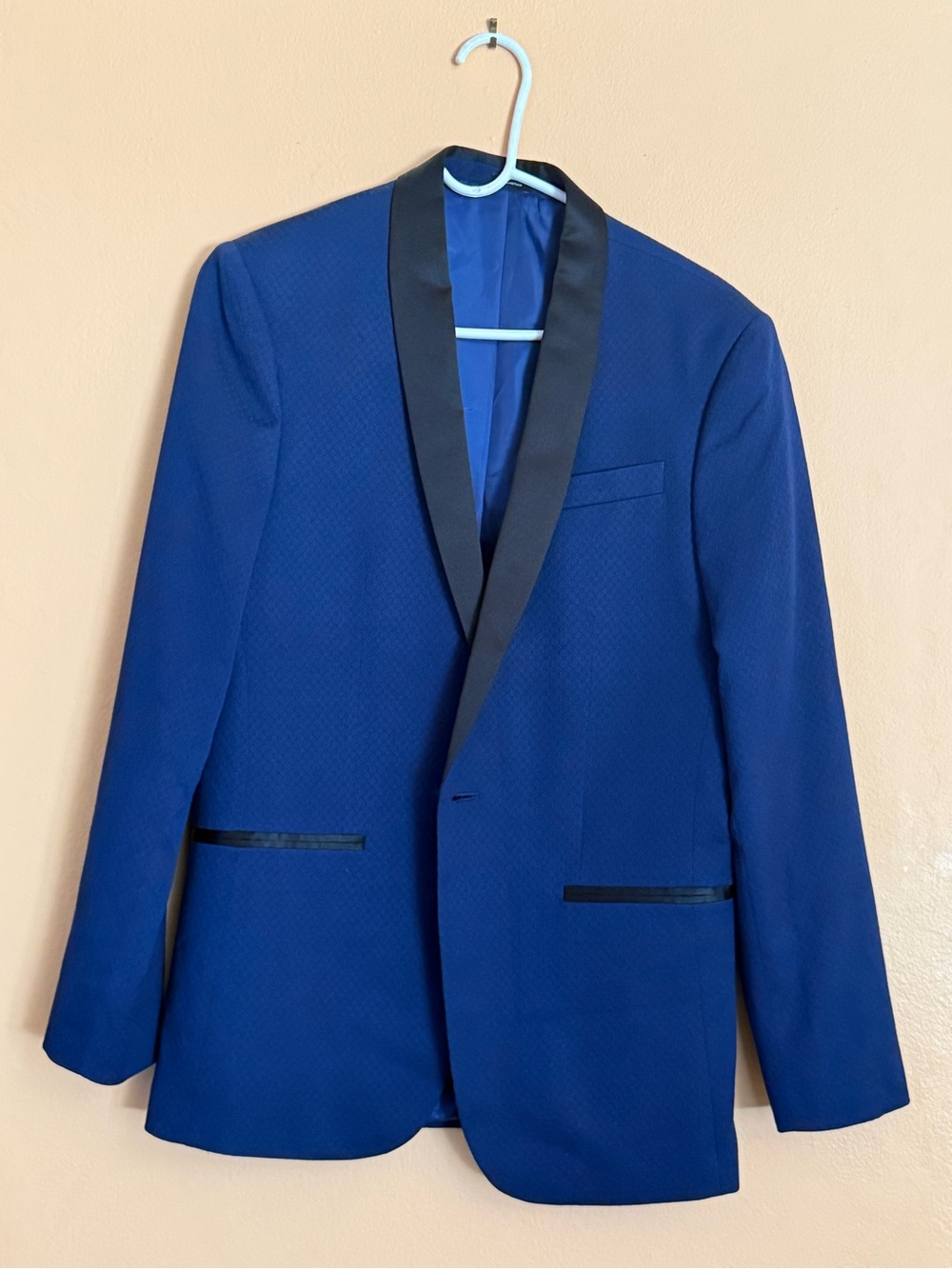Navy Blue Shawl Collar Tuxedo Jacket with Satin Trim